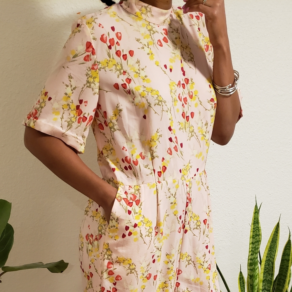 Floral kimono, women's backless jumpsuit ,pink/red size Large
